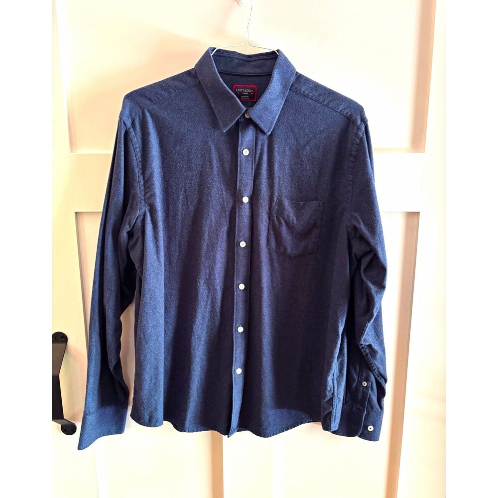 UNTUCKit Sherwood Men’s Large Navy Blue 100% Cotton Shirt 35722 Regular Fit
